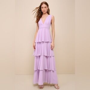 NWT Lulus Amazing Evening Lavender Tiered Maxi Dress
